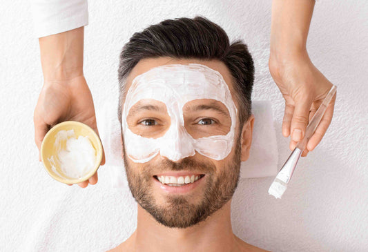 Photo demonstrating how men use skin care products.