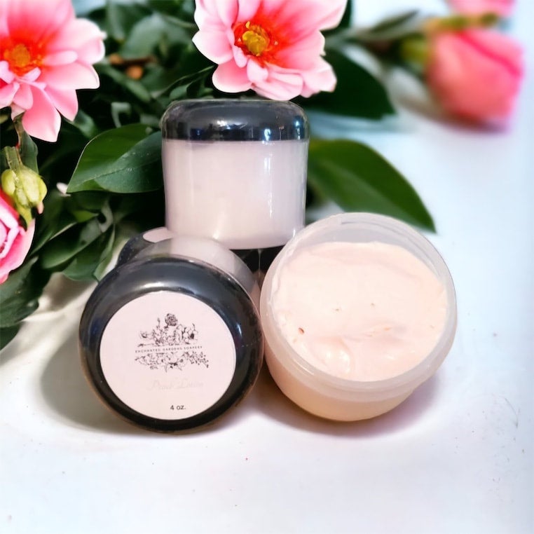 Picture showing peach body lotion from enchanted gardens soapery