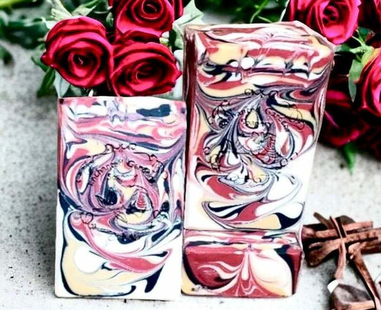 Photo of handmade bar soap that contains natural colorants. 
