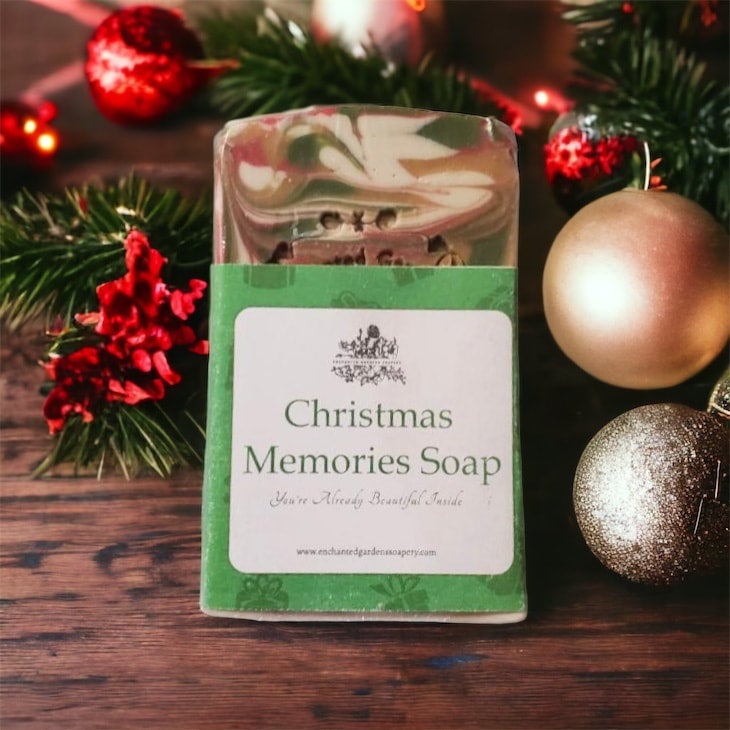 Front view of Christmas Memories Handmade Bar Soap by Enchanted Gardens Soapery,
