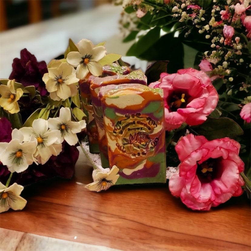 Picture of handmade bars of gardenia luxury bar soap by Enchanted Gardens Soapery.
