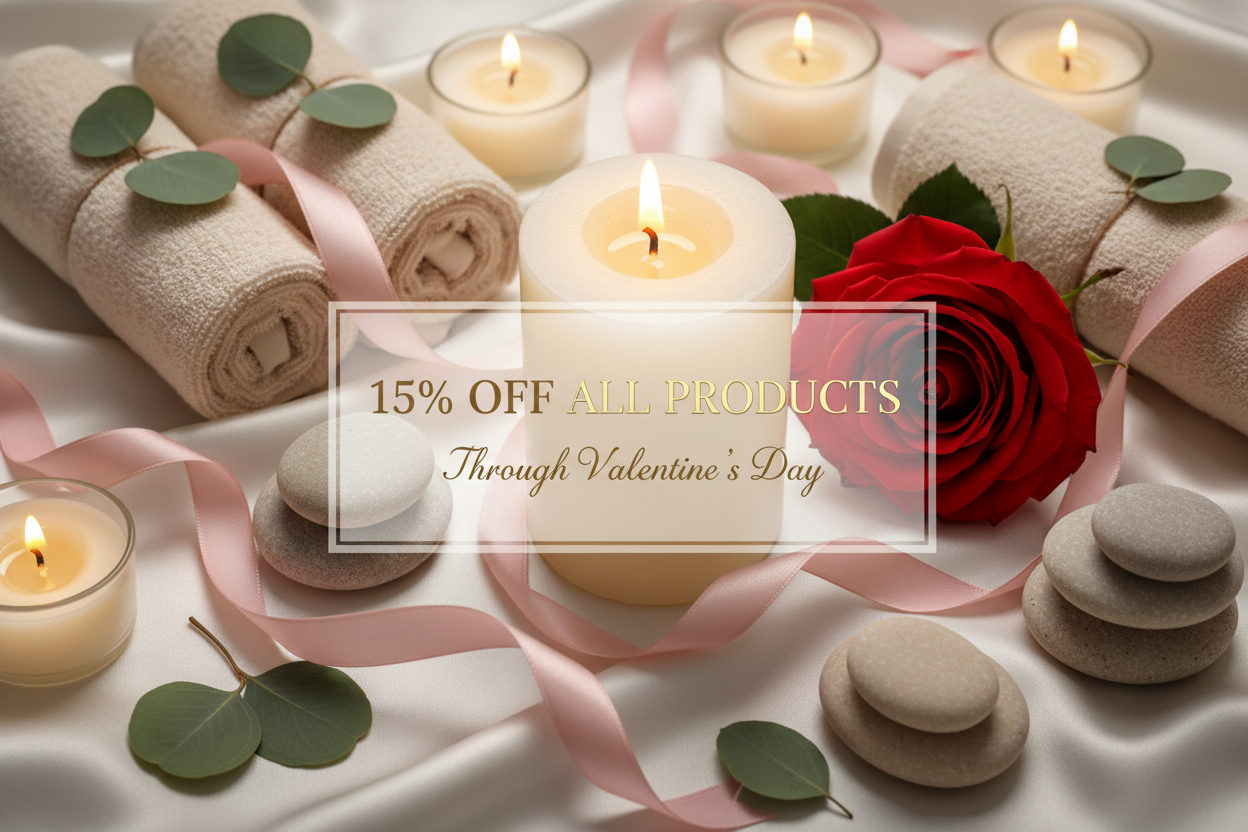 Valentine's Day spa banner with single rose and candle